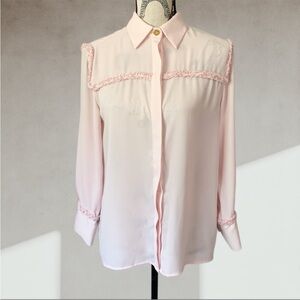 Zara Pink Button Down Shirt with Ruffled 3/4 Sleeves